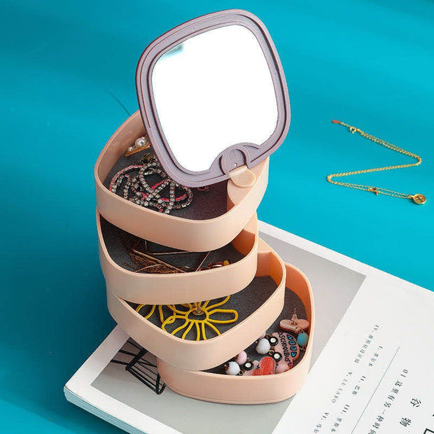 Jewelry Organizer Case 360 Degree Round Rotating Jewelry Storage Box