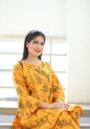 Floral Leaf Print Linen 2-Piece Suit – Trendy & Comfortable