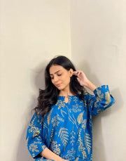 Floral Leaf Print Linen 2-Piece Suit – Trendy & Comfortable