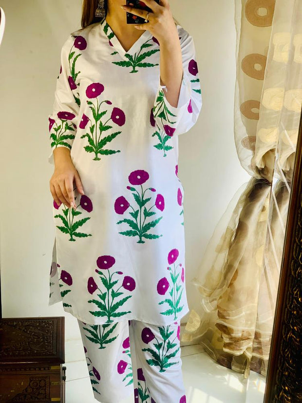 Elegant Printed Linen 2-Piece Suit – Stylish & Comfortable