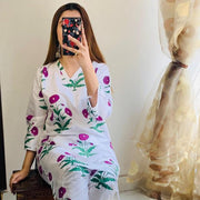 Elegant Printed Linen 2-Piece Suit – Stylish & Comfortable