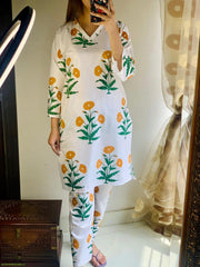Elegant Printed Linen 2-Piece Suit – Stylish & Comfortable