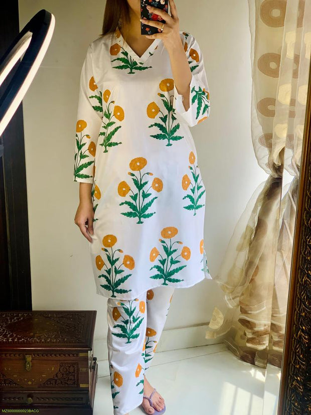 Elegant Printed Linen 2-Piece Suit – Stylish & Comfortable