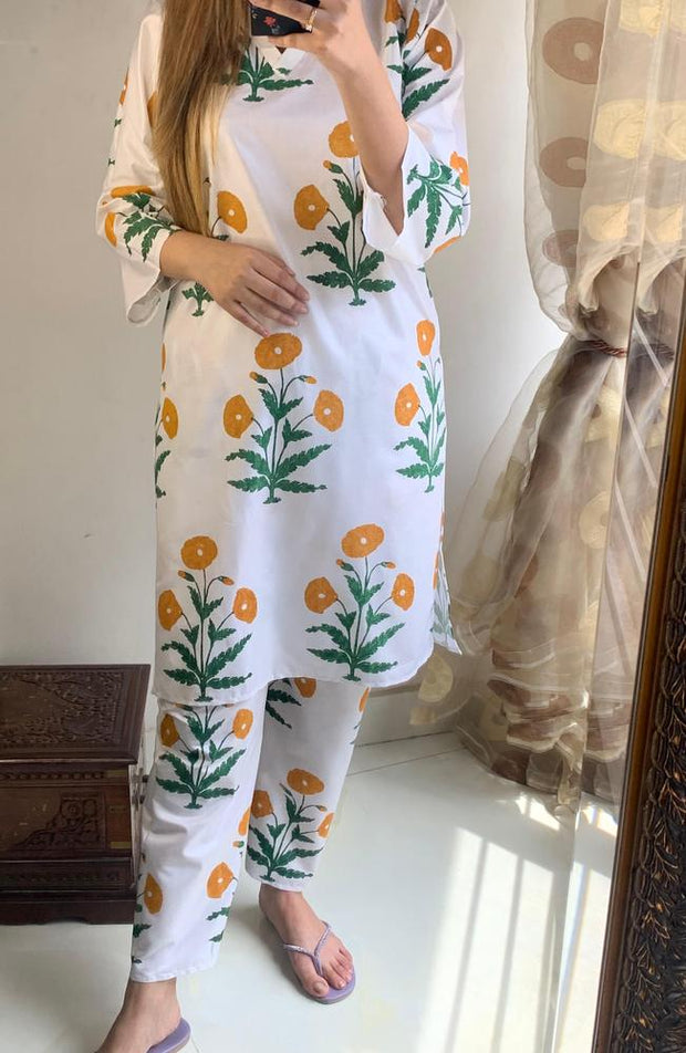 Elegant Printed Linen 2-Piece Suit – Stylish & Comfortable